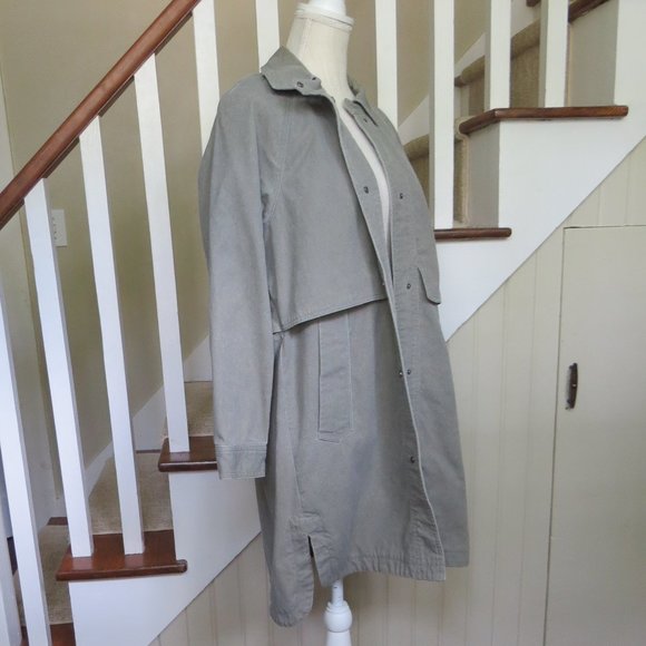 BONNIE ALEX Long Utility Jacket Coat - Womens Small - Khaki Green - Snap Closure - Picture 9 of 15